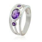 Amethyst Trilogy German 925 Silver Purple Gemstone Tiny Abstract Ring Jewelry