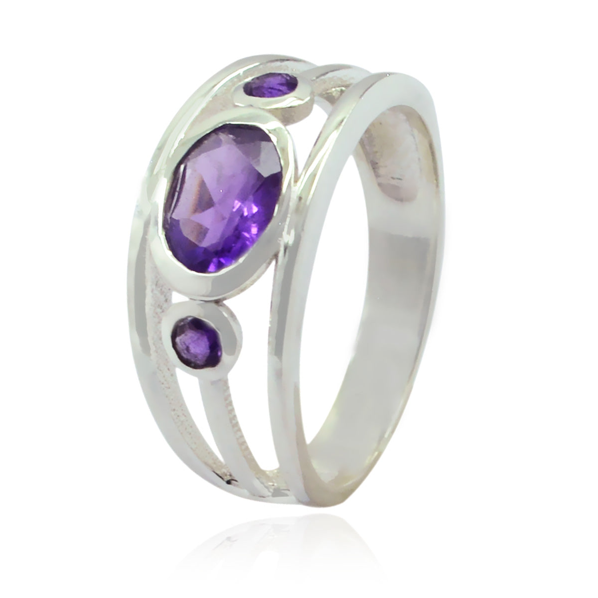 Amethyst Trilogy German 925 Silver Purple Gemstone Tiny Abstract Ring Jewelry