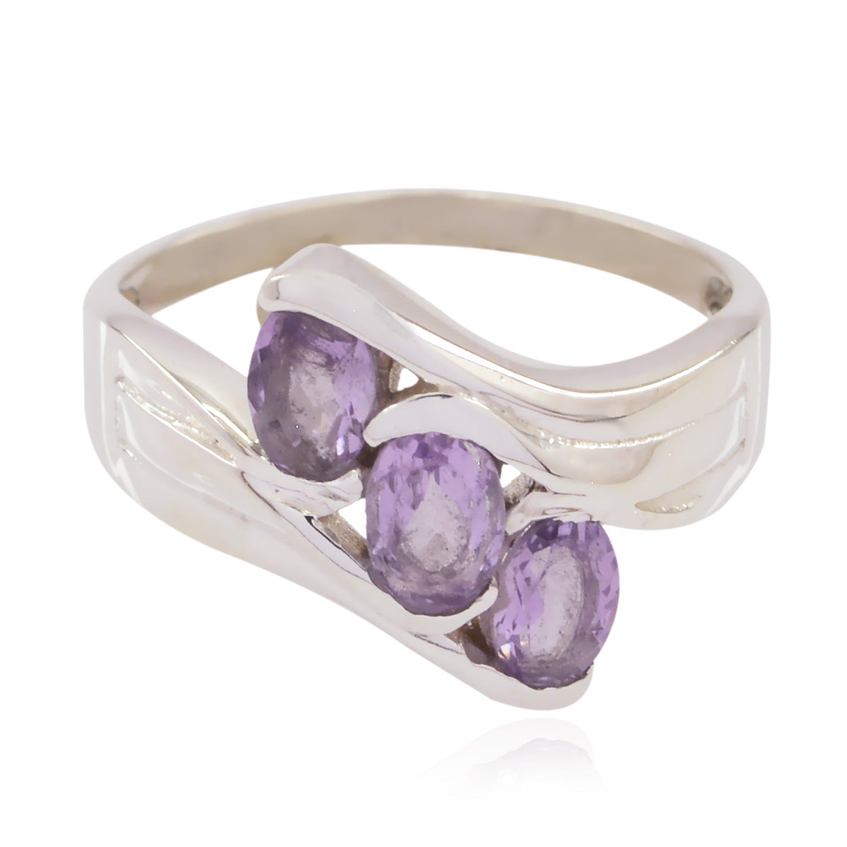 Amethyst Trilogy Egyptian Sterling Silver Purple Gemstone Slim Abstract Ring Jewellery
