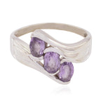 Amethyst Trilogy Egyptian Sterling Silver Purple Gemstone Slim Abstract Ring Jewellery