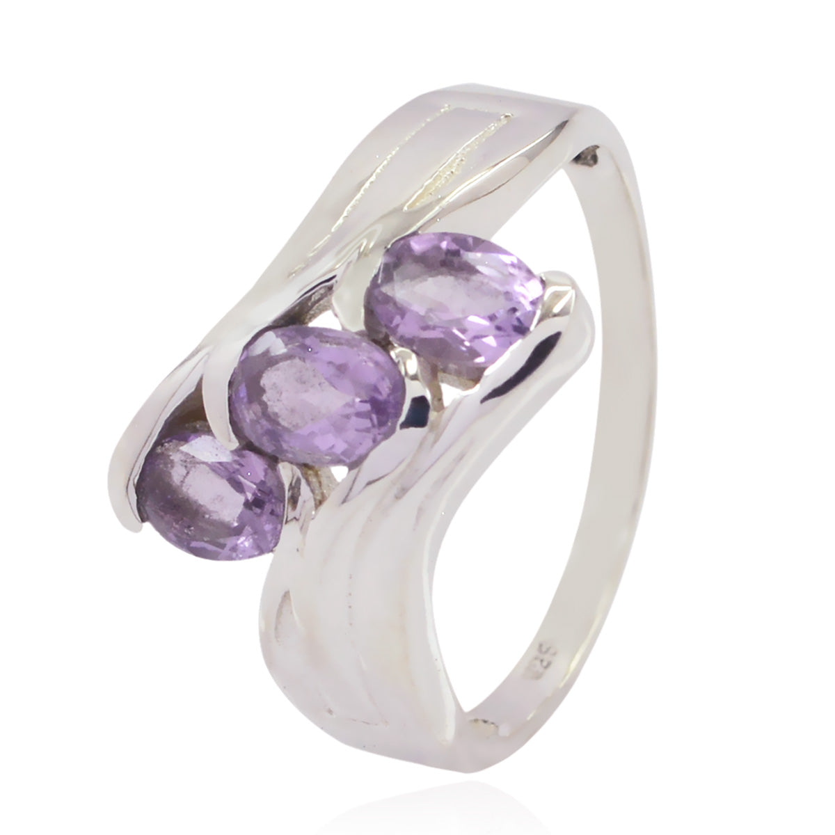 Amethyst Trilogy Egyptian Sterling Silver Purple Gemstone Slim Abstract Ring Jewellery