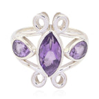 Amethyst Trilogy African Silver Purple Gemstones Slim Cultural Ring Jewellery