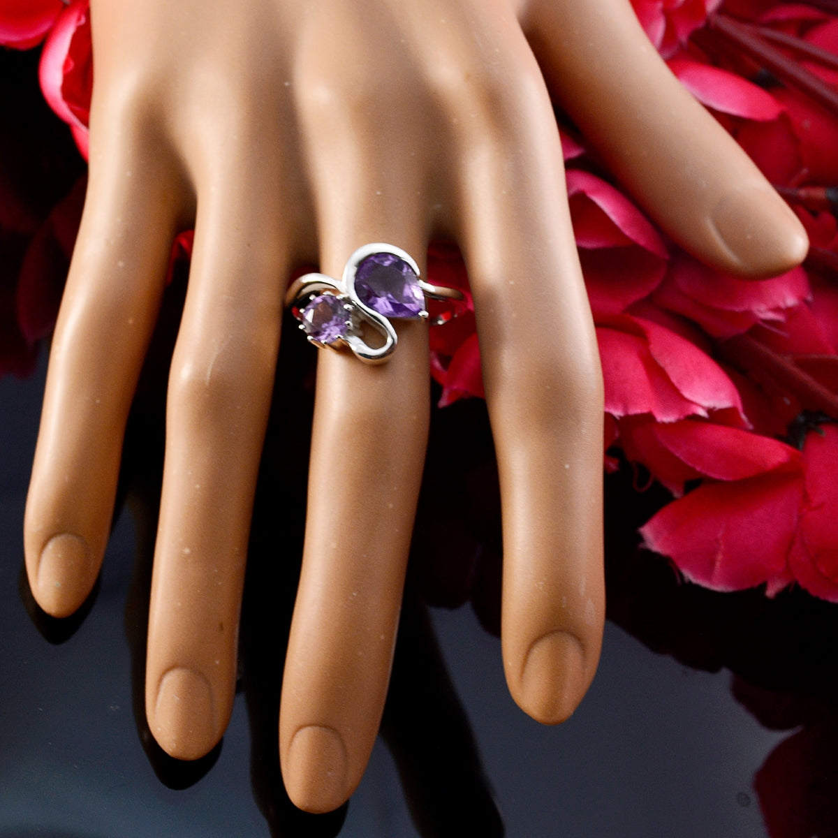 Amethyst Toi et Moi Indian 92.5 Silver Purple Gemstone Featherlight Graceful Ring Jewellery