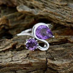 Amethyst Toi et Moi Indian 92.5 Silver Purple Gemstone Featherlight Graceful Ring Jewellery