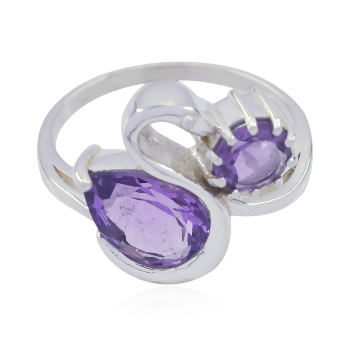 Amethyst Toi et Moi Indian 92.5 Silver Purple Gemstone Featherlight Graceful Ring Jewellery
