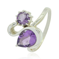 Amethyst Toi et Moi Indian 92.5 Silver Purple Gemstone Featherlight Graceful Ring Jewellery