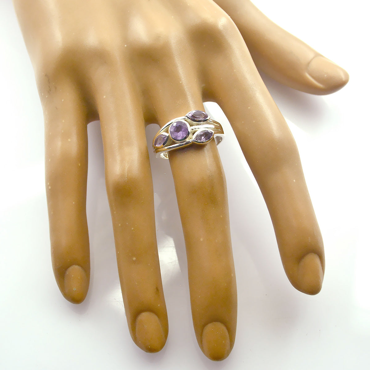 Amethist kwart Afrikaanse zilveren paarse edelstenen slanke sprookjesring sieraden Secundaire afbeelding