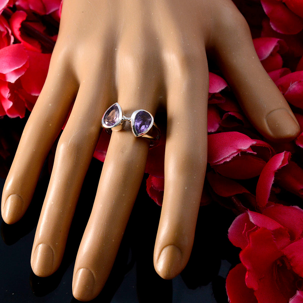 Amethyst Toi et Moi African Silver Purple Gemstone Slim Trendy Ring Jewellery
