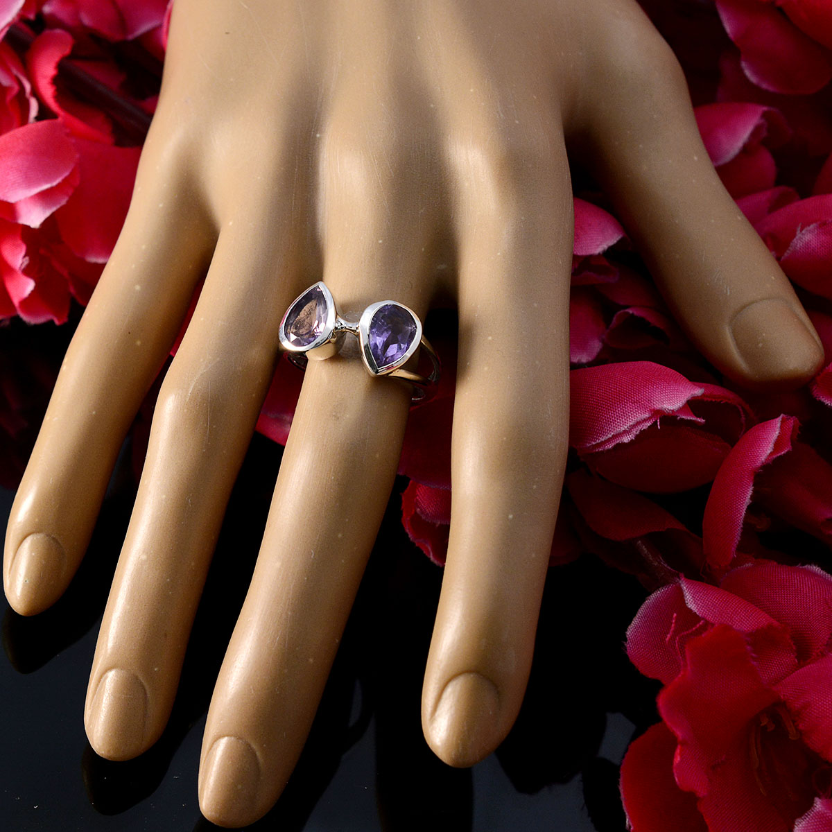 Amethyst Toi et Moi African Silver Purple Gemstone Slim Trendy Ring Jewellery