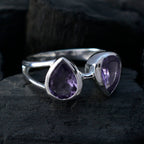 Amethyst Toi et Moi African Silver Purple Gemstone Slim Trendy Ring Jewellery