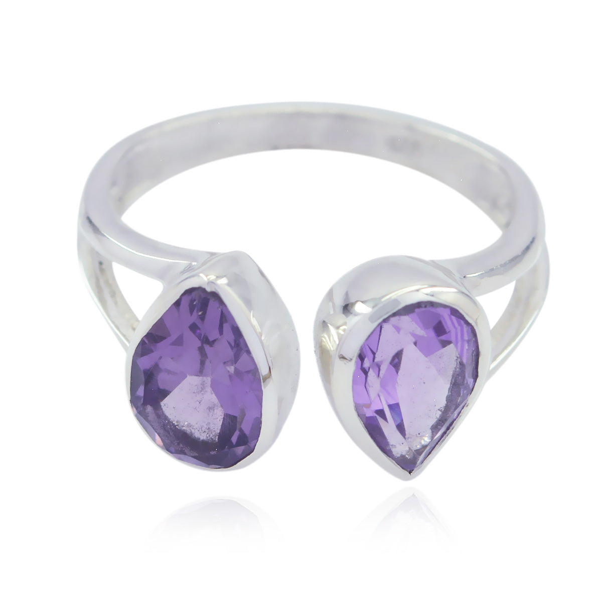 Amethyst Toi et Moi African Silver Purple Gemstone Slim Trendy Ring Jewellery メイン画像