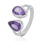 Amethyst Toi et Moi African Silver Purple Gemstone Slim Trendy Ring Jewellery