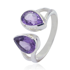 Amethyst Toi et Moi African Silver Purple Gemstone Slim Trendy Ring Jewellery