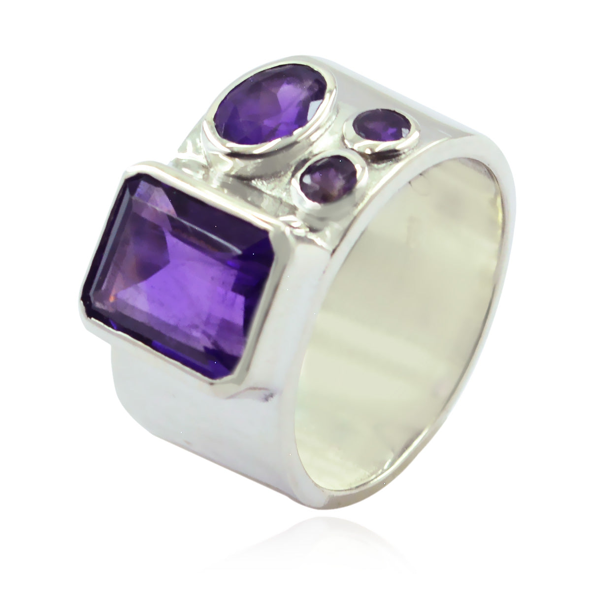 Amethyst quarter Egyptian Silver Purple Gemstones Eye catching Abstract Band Jewellery