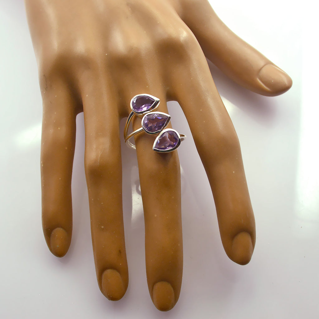 Amethyst Trilogy Moroccan 92.5 Silver Purple Gemstone Classic Luxurious Ring Jewellery