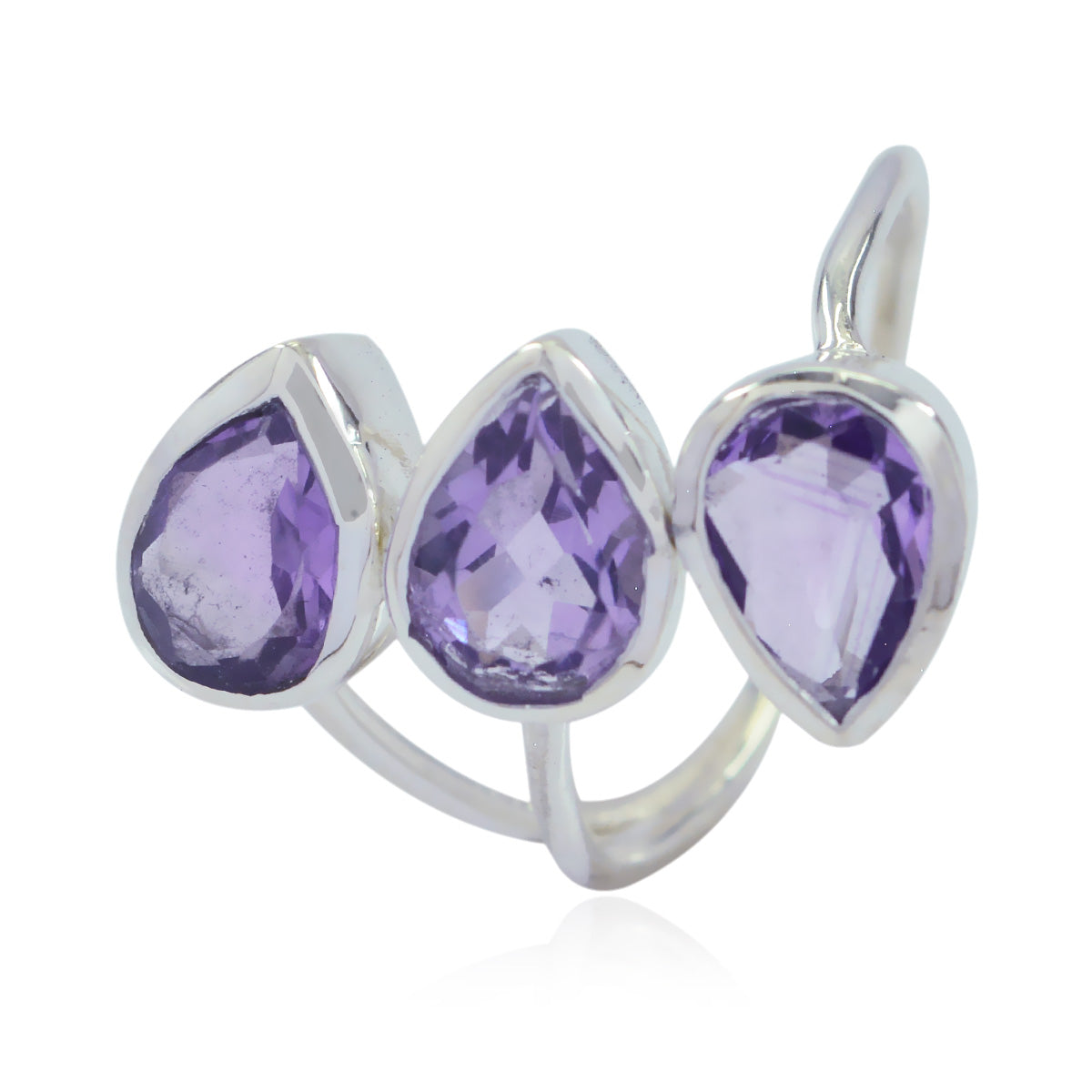 Amethyst Trilogy Moroccan 92.5 Silver Purple Gemstone Classic Luxurious Ring Jewellery