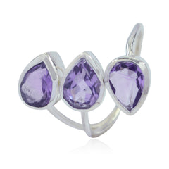 Amethyst Trilogy Moroccan 92.5 Silver Purple Gemstone Classic Luxurious Ring Jewellery