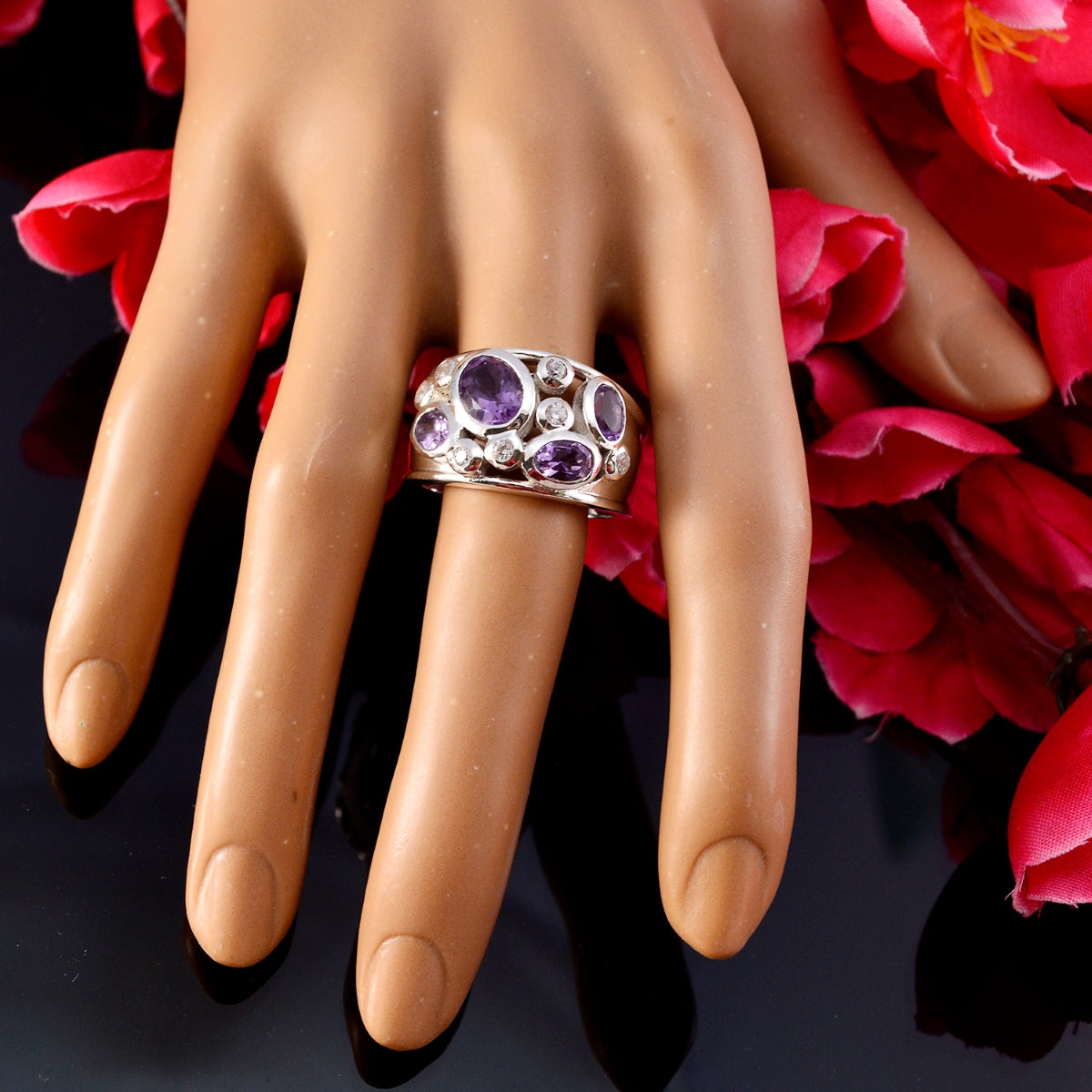 Amethyst quarter Egyptian 92.5 Silver Purple Gemstones Essential  Trendy Ring Jewellery