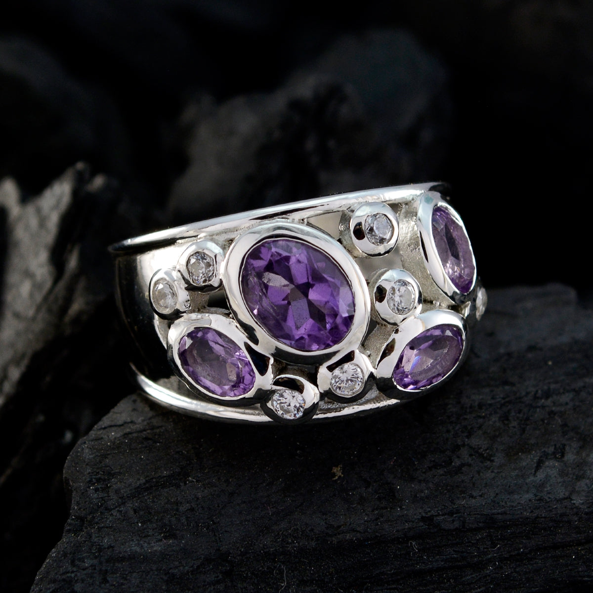 Amethyst quarter Egyptian 92.5 Silver Purple Gemstones Essential  Trendy Ring Jewellery