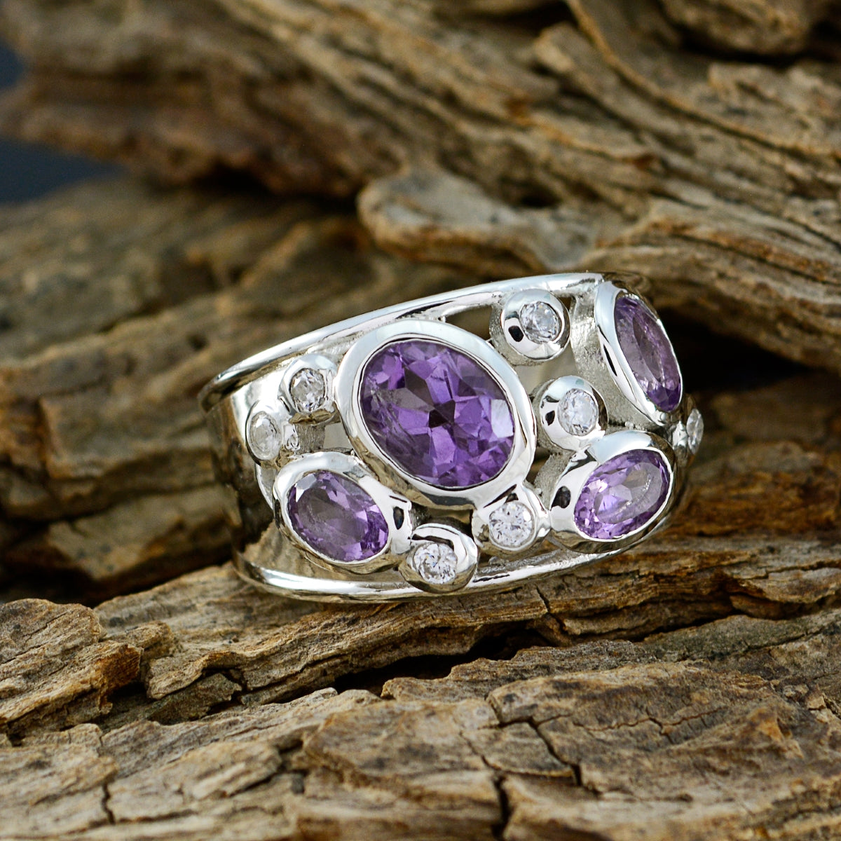 Amethyst quarter Egyptian 92.5 Silver Purple Gemstones Essential  Trendy Ring Jewellery