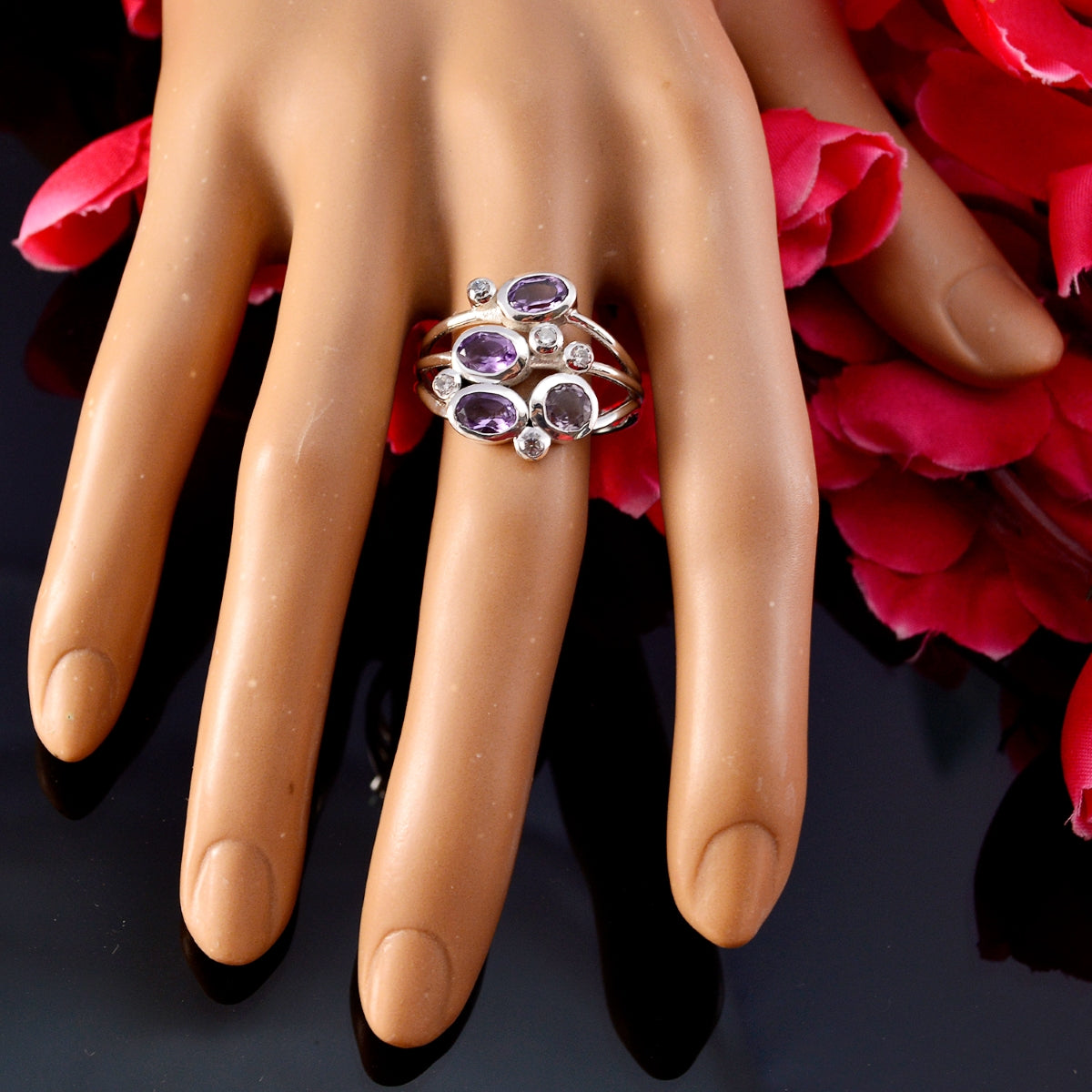 Amethyst quarter German Silver Purple Gemstone Minimal Glamorous Ring Jewellery
