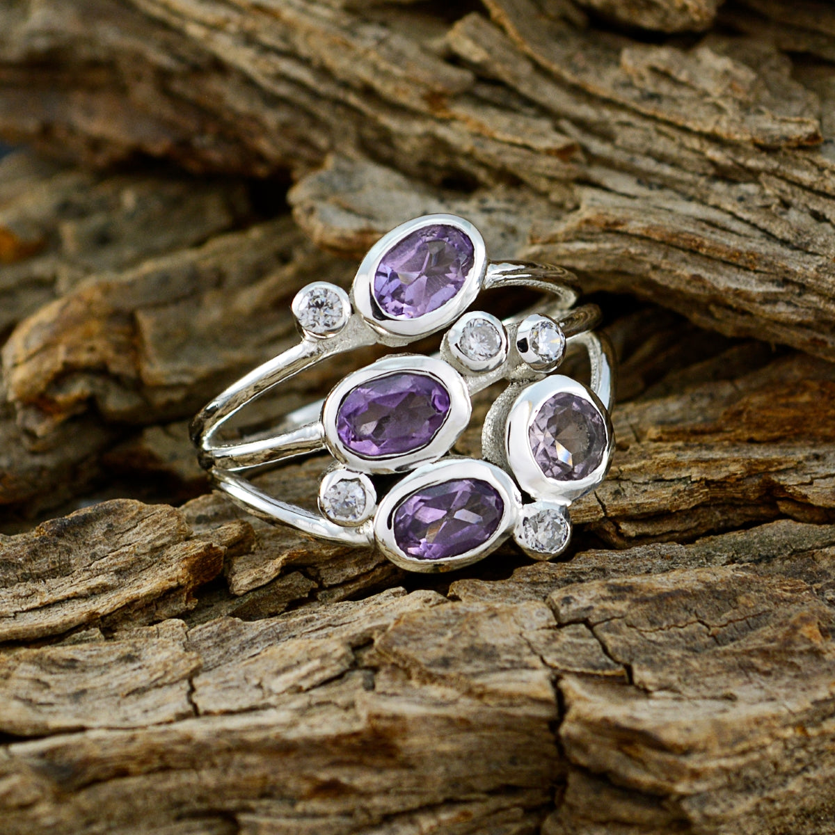 Amethyst quarter German Silver Purple Gemstone Minimal Glamorous Ring Jewellery