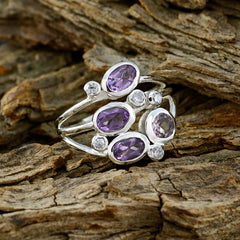 Amethyst quarter German Silver Purple Gemstone Minimal Glamorous Ring Jewellery