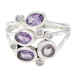 Amethyst quarter German Silver Purple Gemstone Minimal Glamorous Ring Jewellery
