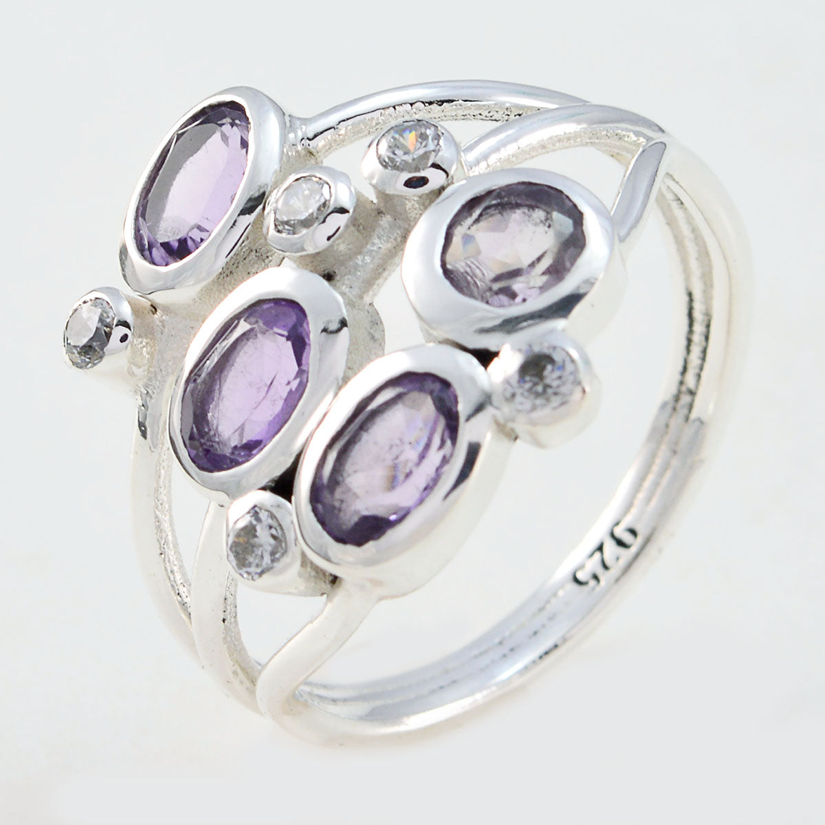 Amethyst quarter German Silver Purple Gemstone Minimal Glamorous Ring Jewellery