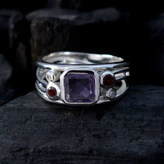 Amethyst Penta Turkish Sterling Silver Purple Gems Whisper thin Modern Ring Jewelry