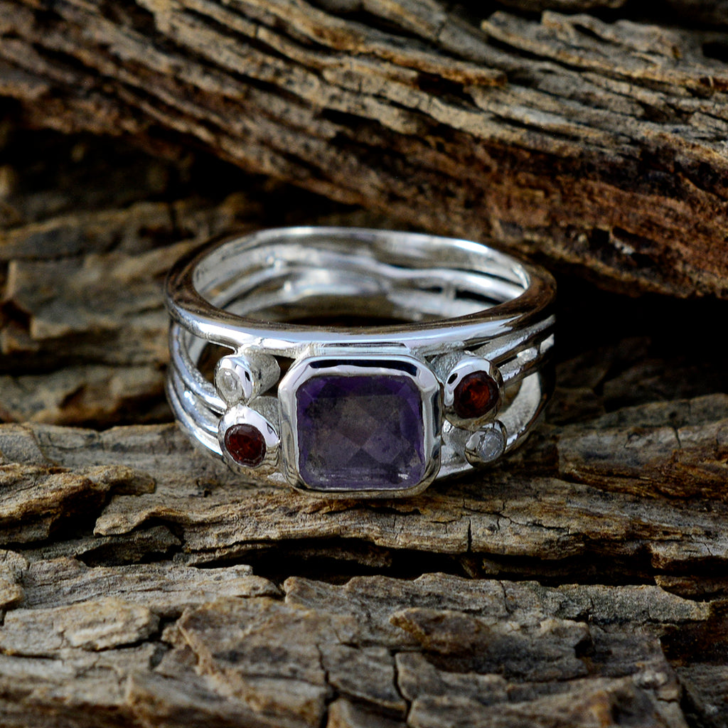 Amethyst Penta Turkish Sterling Silver Purple Gems Whisper thin Modern Ring Jewelry