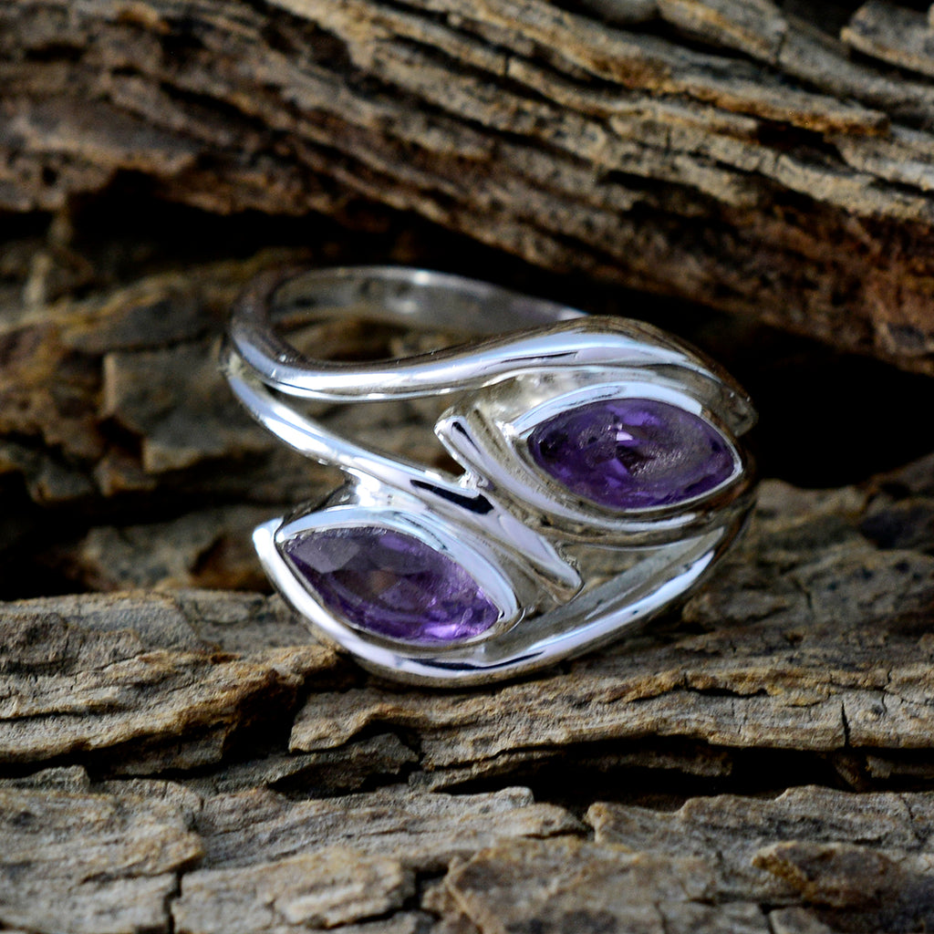 Amethyst Toi et Moi Indian 92.5 Silver Purple Gems Slim Fairytale Ring Jewelry