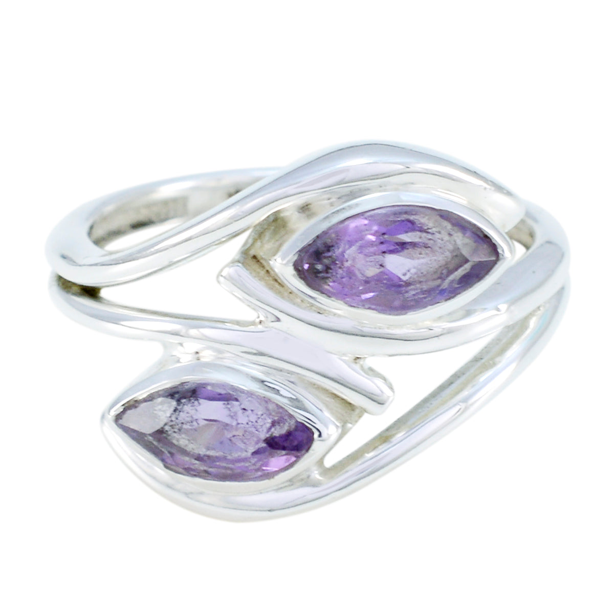 Amethyst Toi et Moi Indian 92.5 Silver Purple Gems Slim Fairytale Ring Jewelry