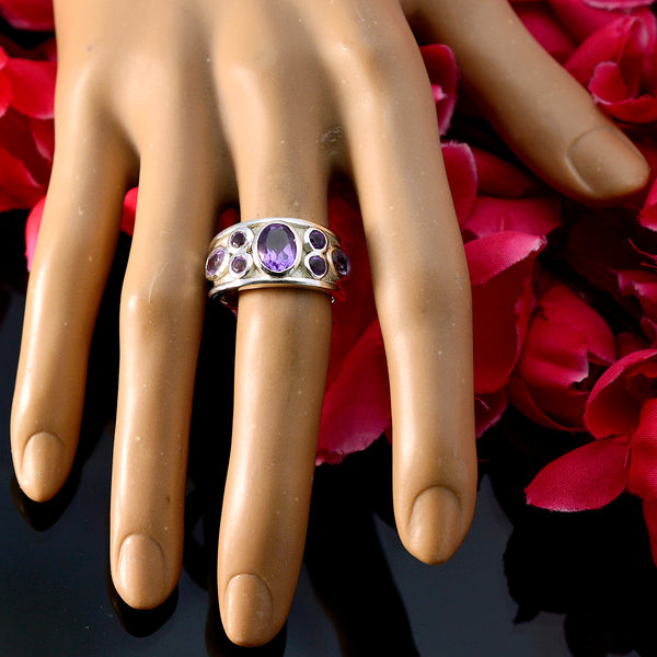Amethyst Hepta Egyptian 925 Sterling Silver Purple Gemstones Mid weight Abstract Ring Jewellery