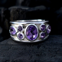 Amethyst Hepta Egyptian 925 Sterling Silver Purple Gemstones Mid weight Abstract Ring Jewellery