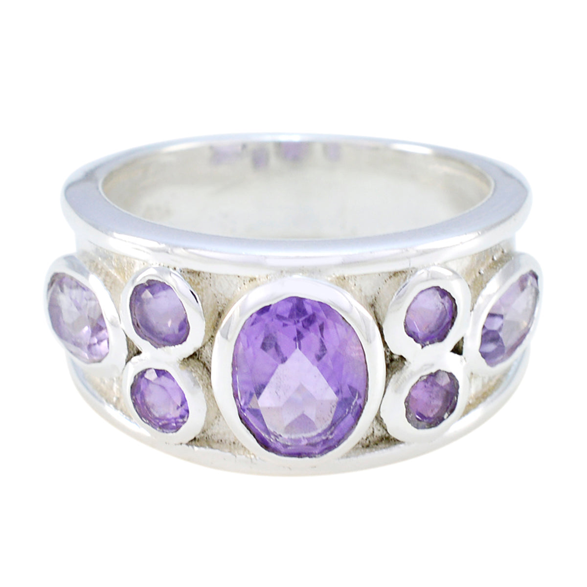 Amethyst Hepta Egyptian 925 Sterling Silver Purple Gemstones Mid weight Abstract Ring Jewellery