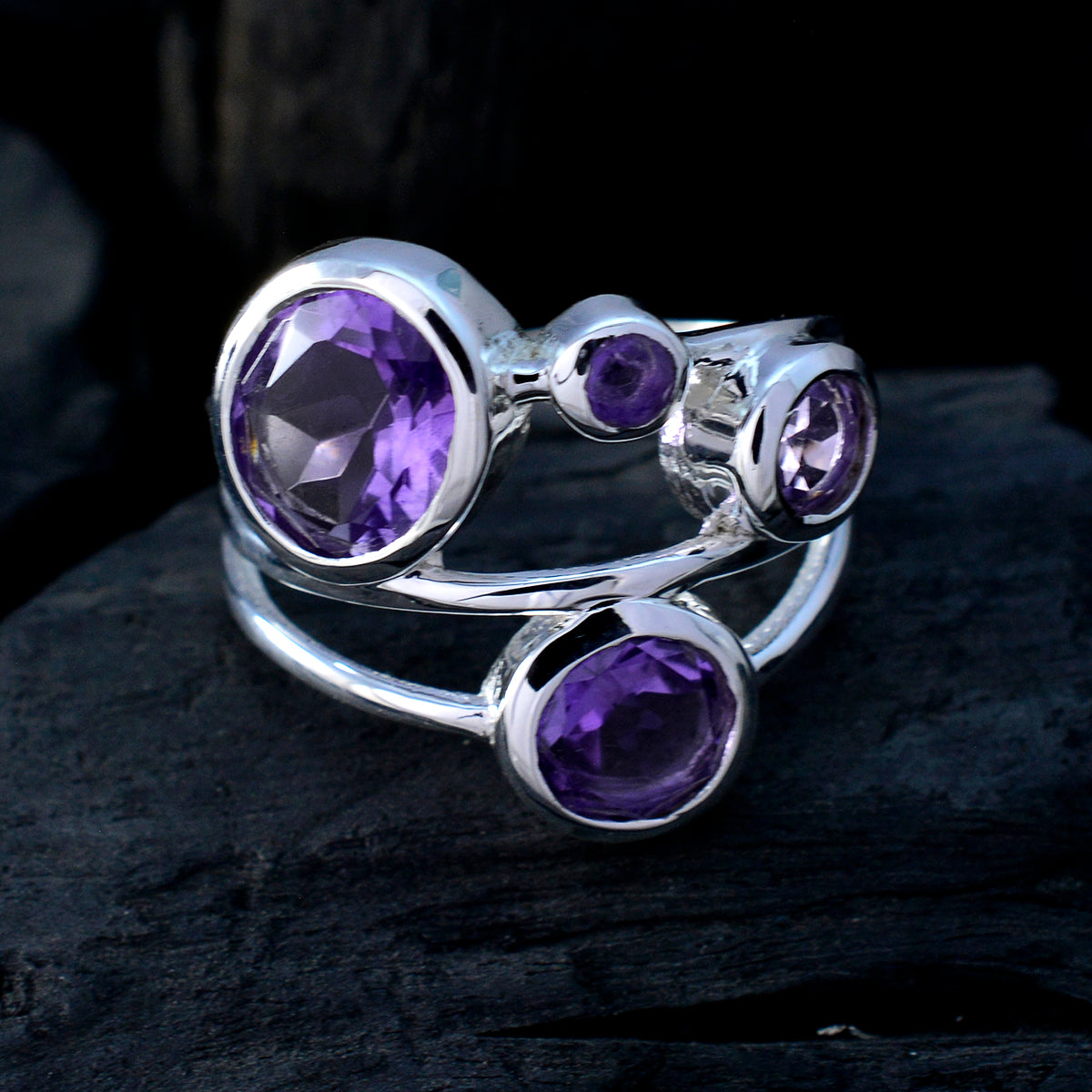Amethyst quarter Russian 925 Sterling Silver Purple Gemstone Minimal Love Ring Jewelry