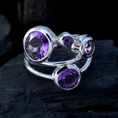 Amethyst quarter Russian 925 Sterling Silver Purple Gemstone Minimal Love Ring Jewelry
