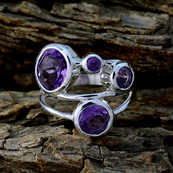 Amethyst quarter Russian 925 Sterling Silver Purple Gemstone Minimal Love Ring Jewelry