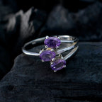 Amethyst Trilogy German Sterling Silver Purple Gemstone Tiny Boho Ring Jewelry