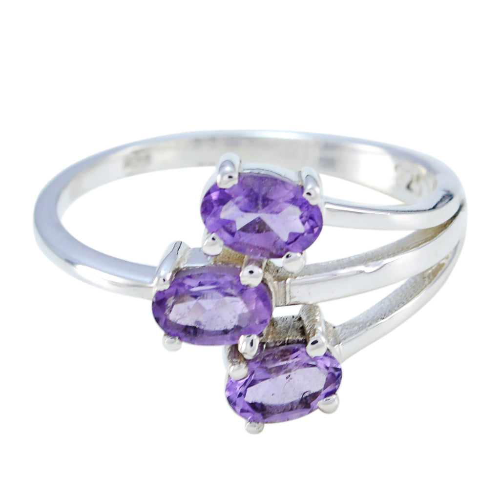 Amethyst Trilogy German Sterling Silver Purple Gemstone Tiny Boho Ring Jewelry