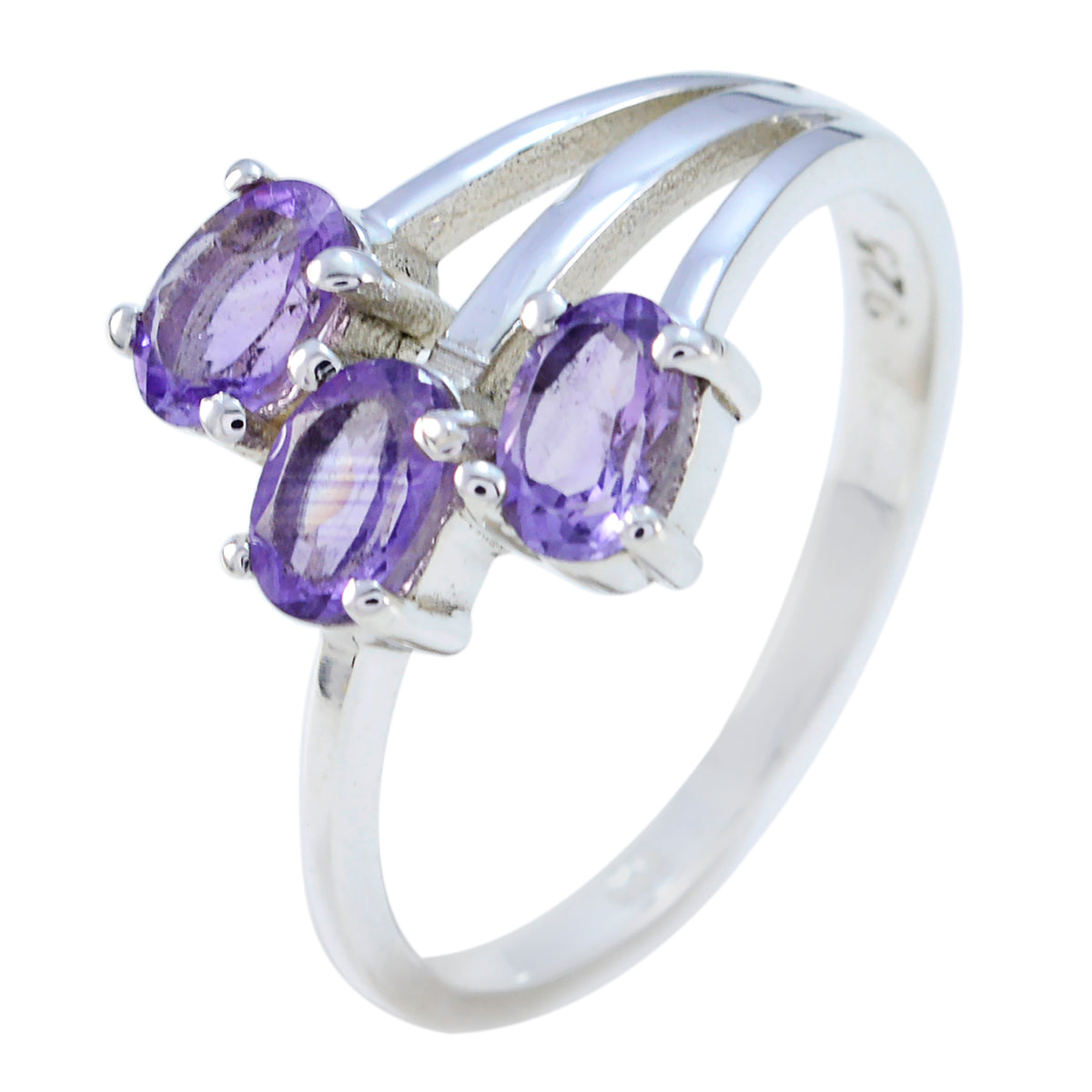 Amethyst Trilogy German Sterling Silver Purple Gemstone Tiny Boho Ring Jewelry