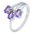 Amethyst Trilogy German Sterling Silver Purple Gemstone Tiny Boho Ring Jewelry