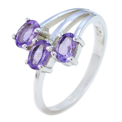 Amethyst Trilogy German Sterling Silver Purple Gemstone Tiny Boho Ring Jewelry