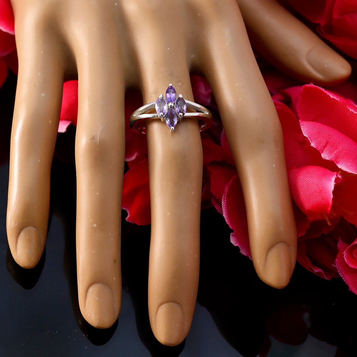 Amethyst quarter Russian 925 Sterling Silver Purple Gemstone Tiny Artisan Ring Jewellery