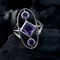 Amethyst Trilogy Egyptian Sterling Silver Purple Gems Slim Romantic Ring Jewellery