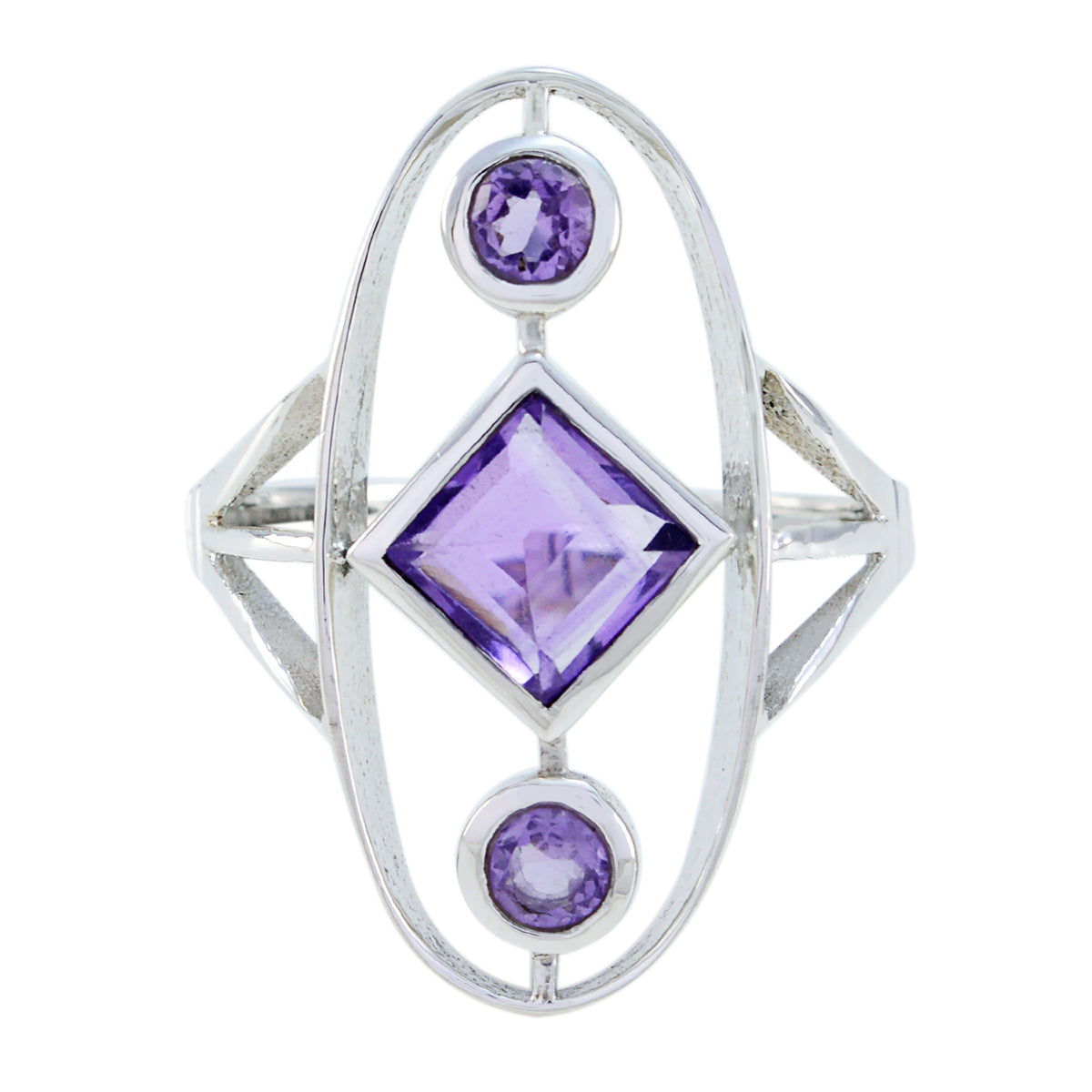 Amethyst Trilogy Egyptian Sterling Silver Purple Gems Slim Romantic Ring Jewellery Huvudsaklig produktbild
