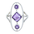 Amethyst Trilogy Egyptian Sterling Silver Purple Gems Slim Romantic Ring Jewellery