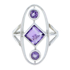 Amethyst Trilogy Egyptian Sterling Silver Purple Gems Slim Romantic Ring Jewellery