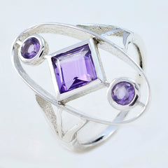 Amethyst Trilogy Egyptian Sterling Silver Purple Gems Slim Romantic Ring Jewellery